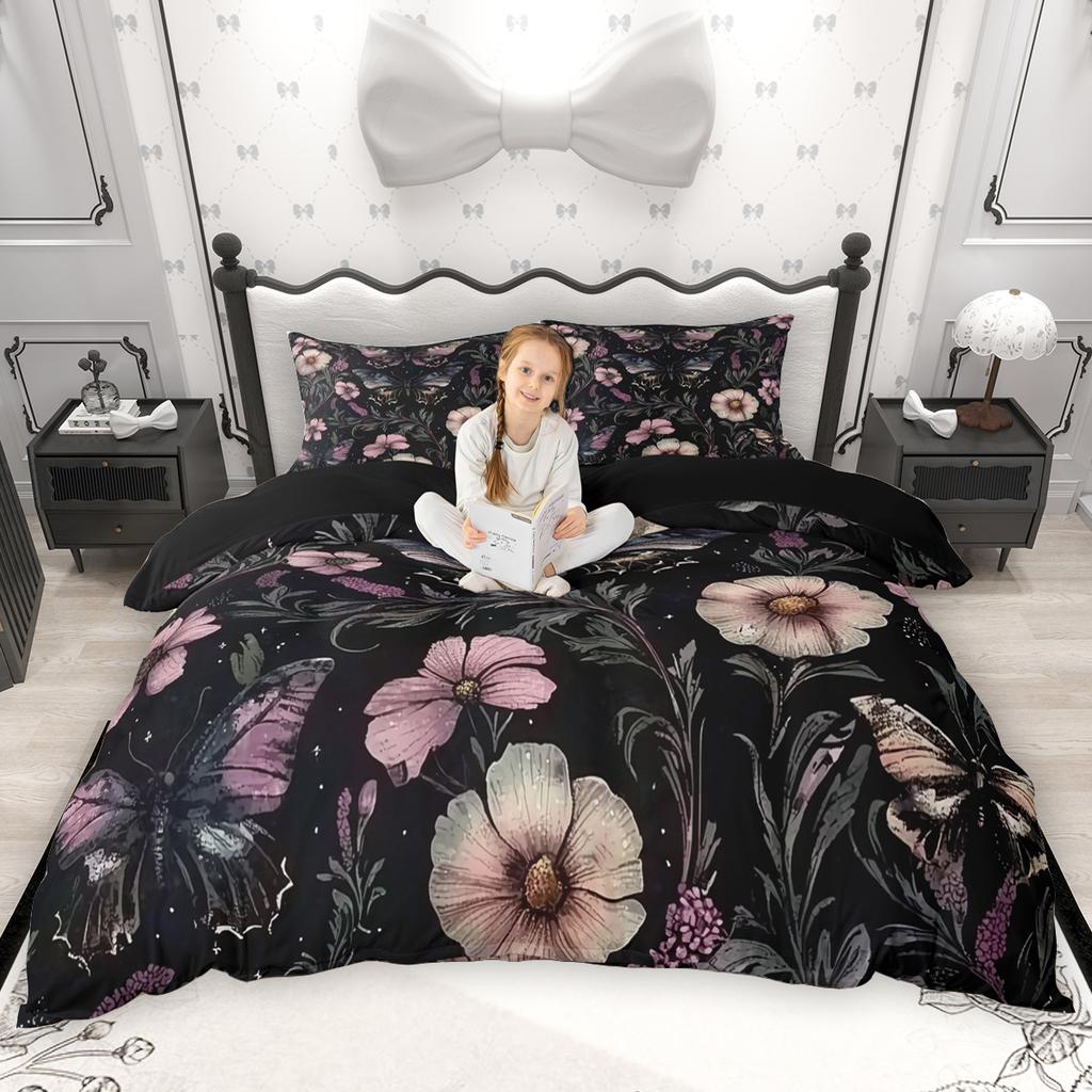 Homewish Chic Butterfly Duvet Cover Set For Girls Spring Garden Flower Quilt Cover Set Wild Animal Floral Bedding Set
