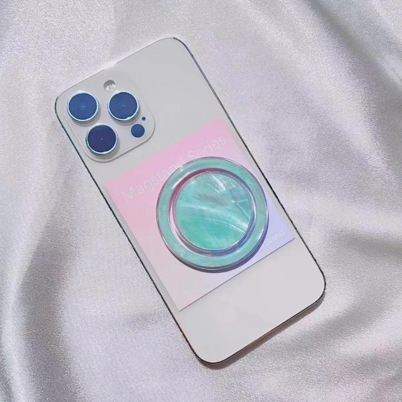 1Pc Magsafe Round Simple Style Retractable Scallop Magnetic Mobile Phone Holder Suitable for iPhone Colorful Shell Airbag Holder