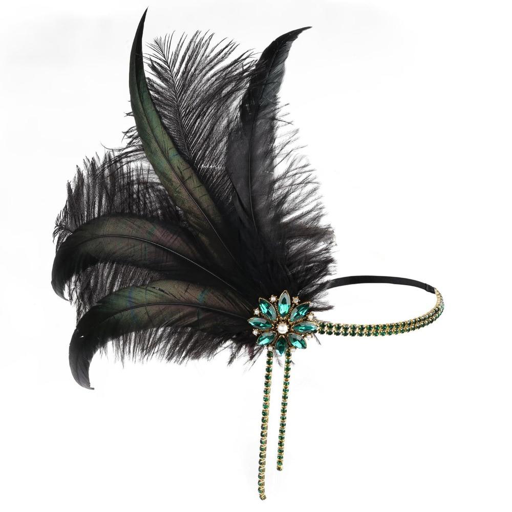 Water Diamond Feather Headwear 1920s Rhinestone Headpiece Chain Feather Hairband  Brides Makeup