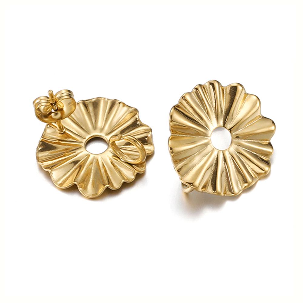 No Fade 10pcs Stainless Steel Porous Ear Studs Flounce Gold Color Earring Studs Base for Jewelry Making DIY Wholesale Supplies