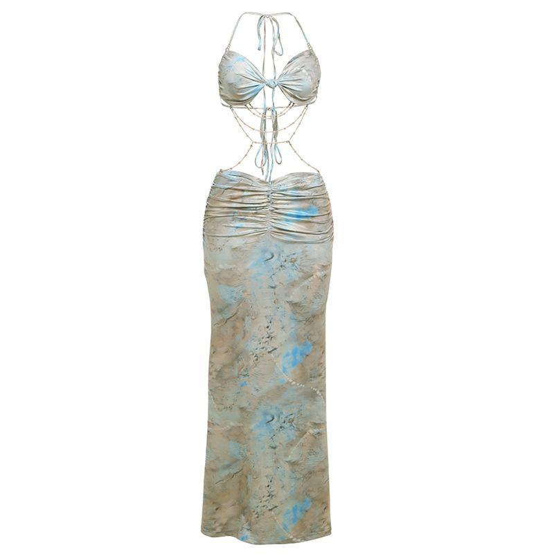 

# Sisjuly# Giba Roselen Banshee Island Vacation Style Open Back Sexy Sexy Sling Dress Female Fashion Green S