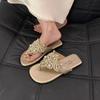 2025 Summer New Fashion Soft-soled Women Bohemian Outer Wear Flat-bottomed Pearl Toe Roman Sandals Women