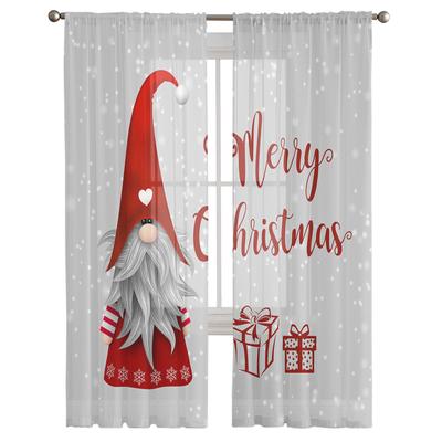 Christmas Gnome Snowflake Window Tulle Curtains for Living Room Kitchen Christmas Home Decor Sheer Voile Curtains
