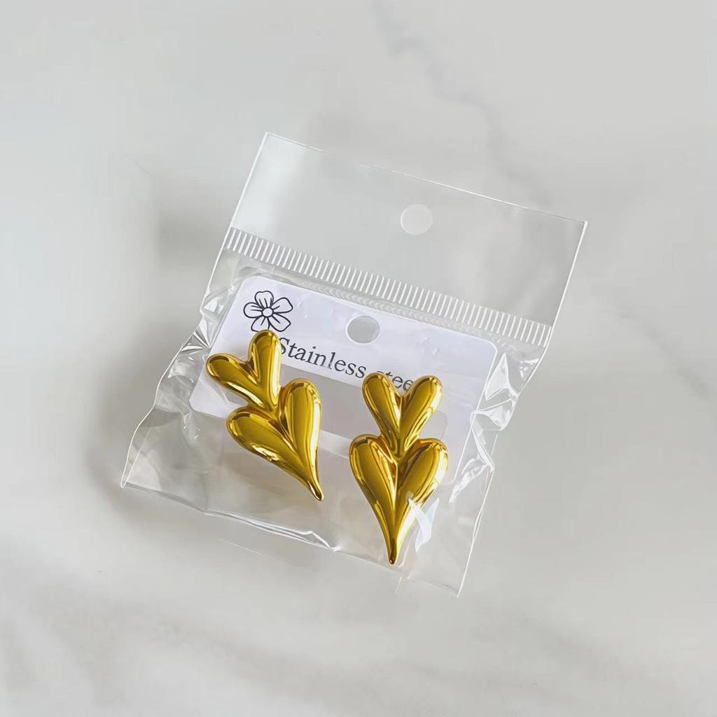 18K Gold Plated Stainless steel Waterproof Heart Stud Earrings, Bold Vintage Chunky Jewelry for Women