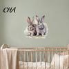 Self Adhesive Wall Mural for Children Bedroom Cartoon Rabbit Sticker Kids Room, Waterproof PVC Bunny Decal, Watercolor Nursery Decor Peel And