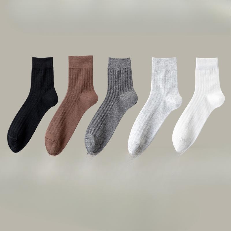 5 Pairs of Men's Spring and Summer Pure Cotton Deodorizing Sweat Absorbing Boneless Antibacterial Breathable Cotton Socks