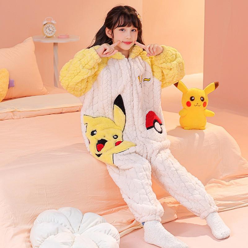 Girls Warm Coral Fleece Pajama Set With Feet Winter Sleepwear Toddlers 3-8 Years Soft Cozy One-Piece Sleepsuit