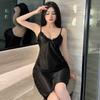 Deep Sexy Ice Silk Suspender Female Summer Pure Desire Black Long Dress Temptation Can Wear Loungewear Outside