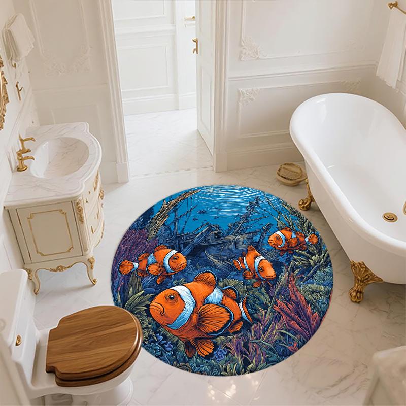 Marine World pattern round rug,Carpet Rug for Living Room Bedroom Sofa Playroom Decor,Non-slip Floor Mat,Holiday Gifts and Birthday Gifts.