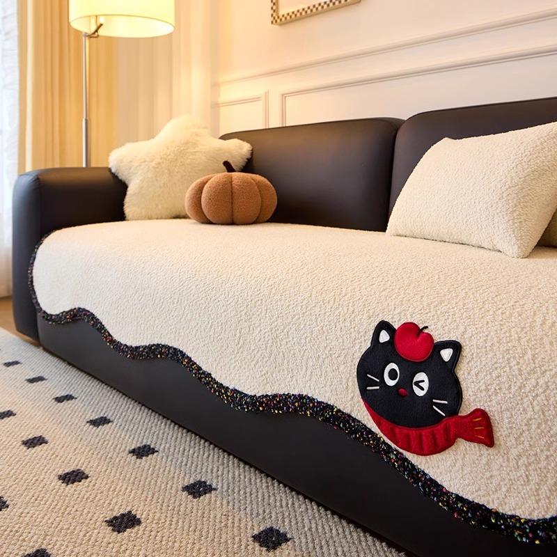 Chenier Irregular Special-Shaped Leather Sofa Pad, One-Piece Four-Season Universal Straight Row Cartoon Non-Slip Sofa Cover Pad