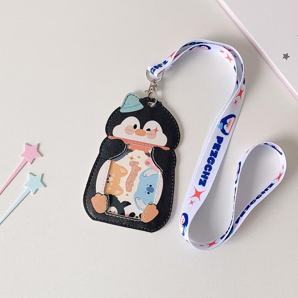 Cartoon Animal Shaped Long Rope Neck ID Card Holder Student Bus Card Cover Case Badge Holder Kpop Idol Photocard Holder