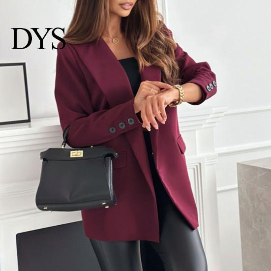 Suit Coat Women Lapel Long Sleeve Flap Pockets Business Casual Jacket Button Decor Slim Fit Solid Color Formal