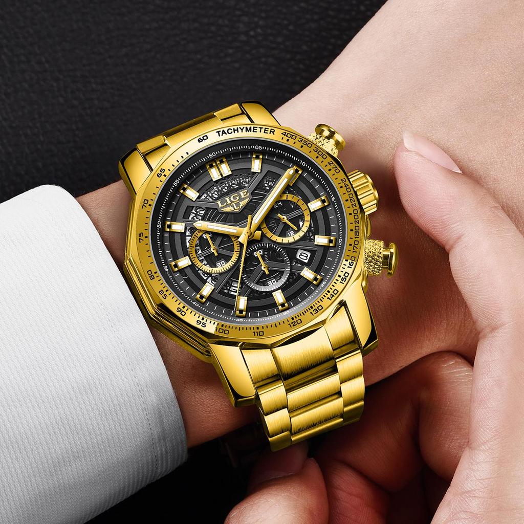 LIGE Top Luxury Men Watch Military Fashion Quartz Wristwatches Waterproof Luminous Chronograph Men Quartz Watches