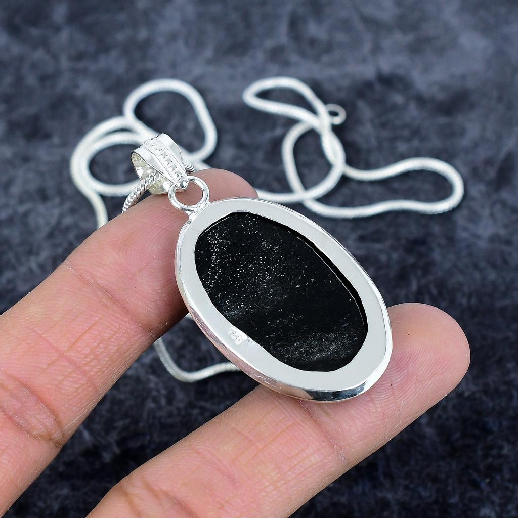 Black Onyx Gemstone Handmade 925 Sterling Silver Jewelry Pendant 2.05" M-2921