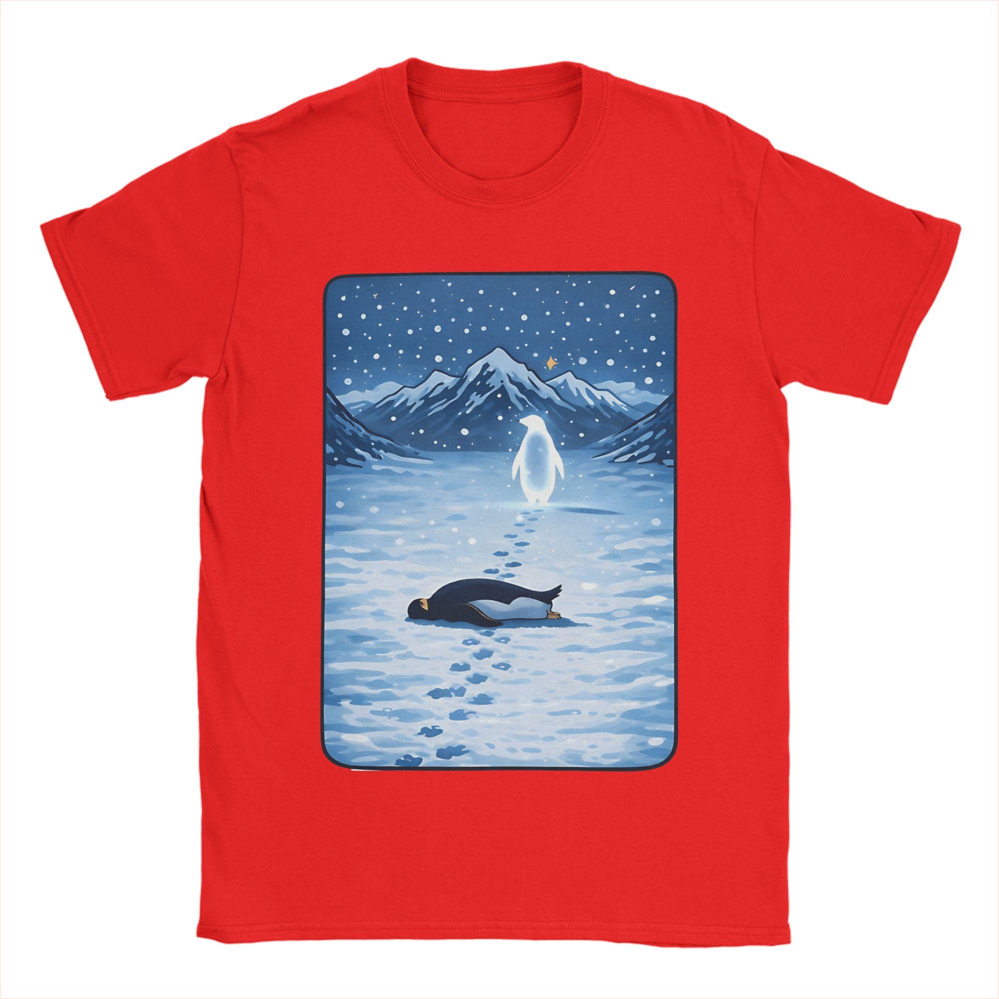 

Vintage Existential Penguin Walking Toward Mountains Deep Meaning Art TShirts Unisex Crew Neck Cotton T Shirts Short Sleeve Tees S