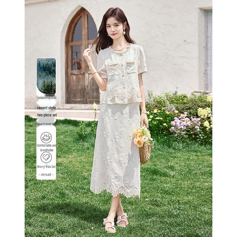 Elegant Jacquard Embroidered Women s Summer Set M