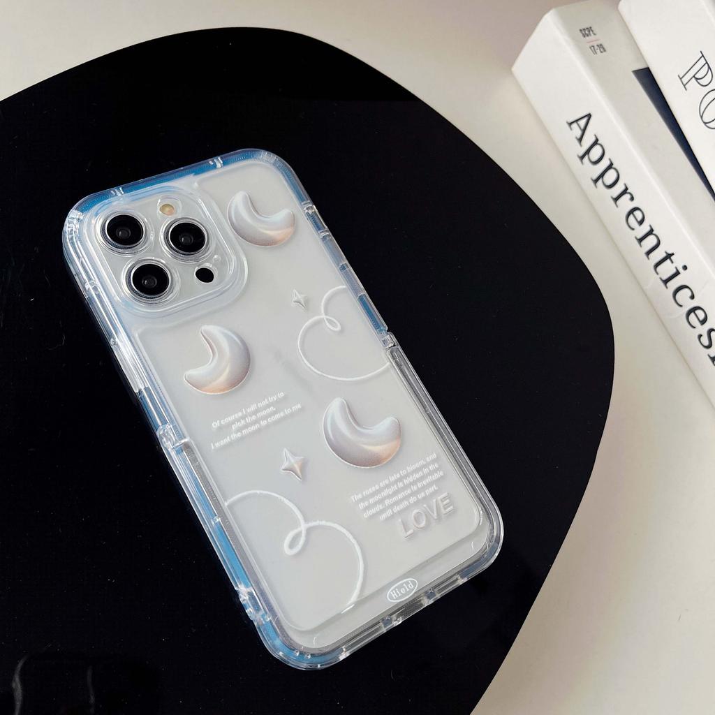 Ins White Stars Moon Phone Case For Iphone 13 12 Pro Max 14 Promax 11 Shockproof Stand Holder Cute Love Heart Back Cover Capa
