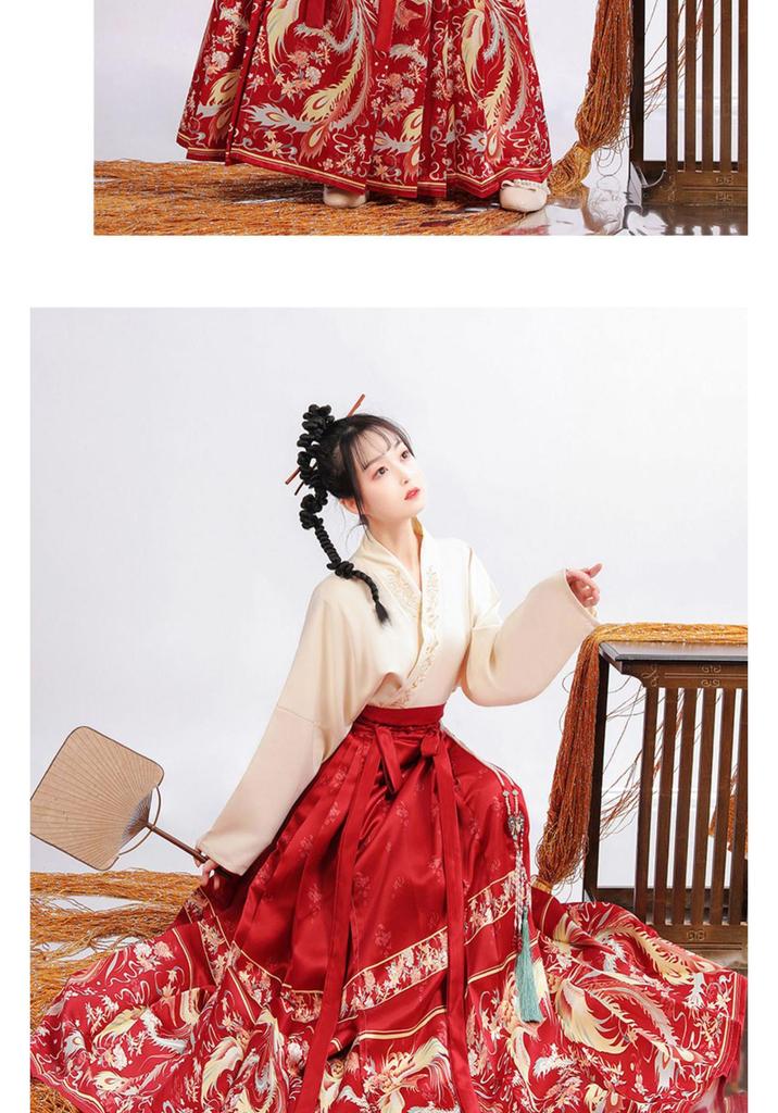 2024 Autumn Women's Phoenix Dance Print Hanfu Set - Ming Dynasty Inspired Chinese Daily Wear