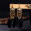 Vintage Feather Bohemian Earrings With Alloy Carving For Women Festival And Daily Use
