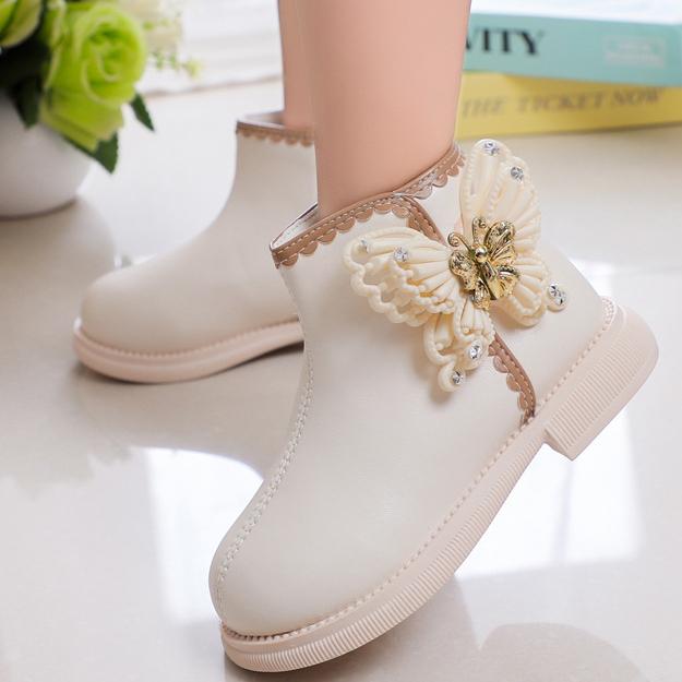 Fashion Little Girl Leather Boots Children Shoes Boots for Kids Girls Booties Butterfly Baby Toddler Princess Shoes