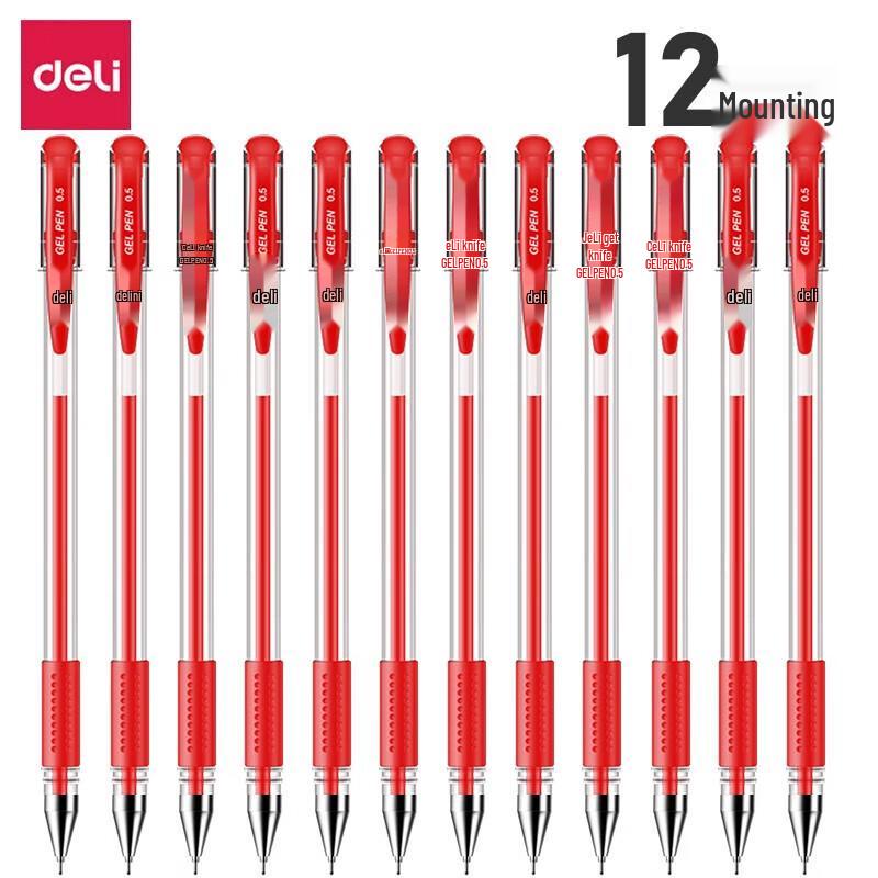 Deli 6601 Gel Pen 0.5mm Red (12-pack)