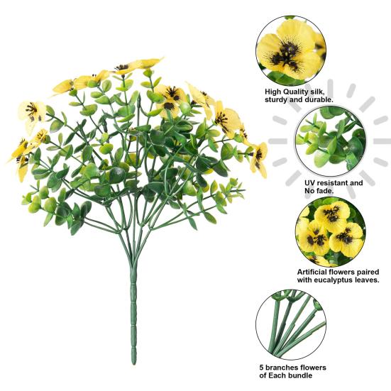 12 Pcs Artificial Pansy Flowers Outdoor UV Resistant Faux Silk Flowers Colorful Faux Pansies for Planter Window Box Front Porch Yard Patio Decor