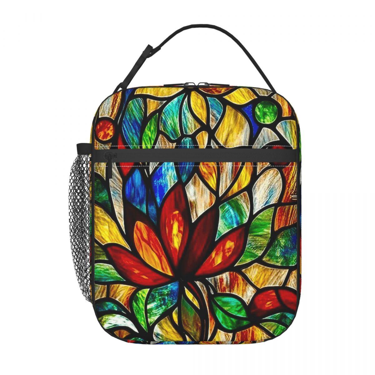 Stained Glass Tree Design Insulated Lunch Bag for Women Kids Portable Food Boxes Thermal Lunch Box Tote One Size