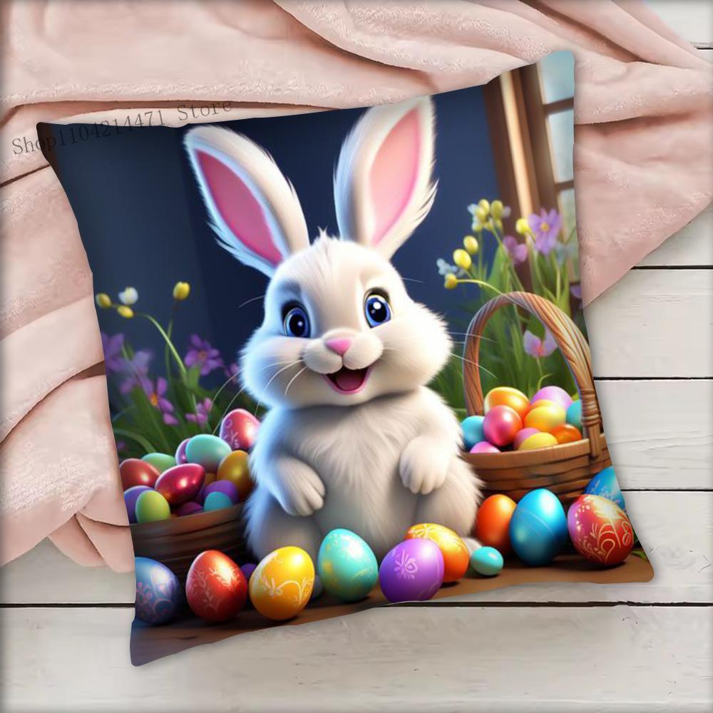 1pc Easter Puppy Cat Egg Pillow Case Square Bedroom Sofa Leisure Comfort Cushion Car Living Room Home Decoration