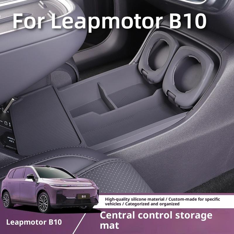 For Leapmotor B10 Armrest Center Console Lower Storage Box Double-Layer Organizer Box Silicone Pad Car Modification Interior