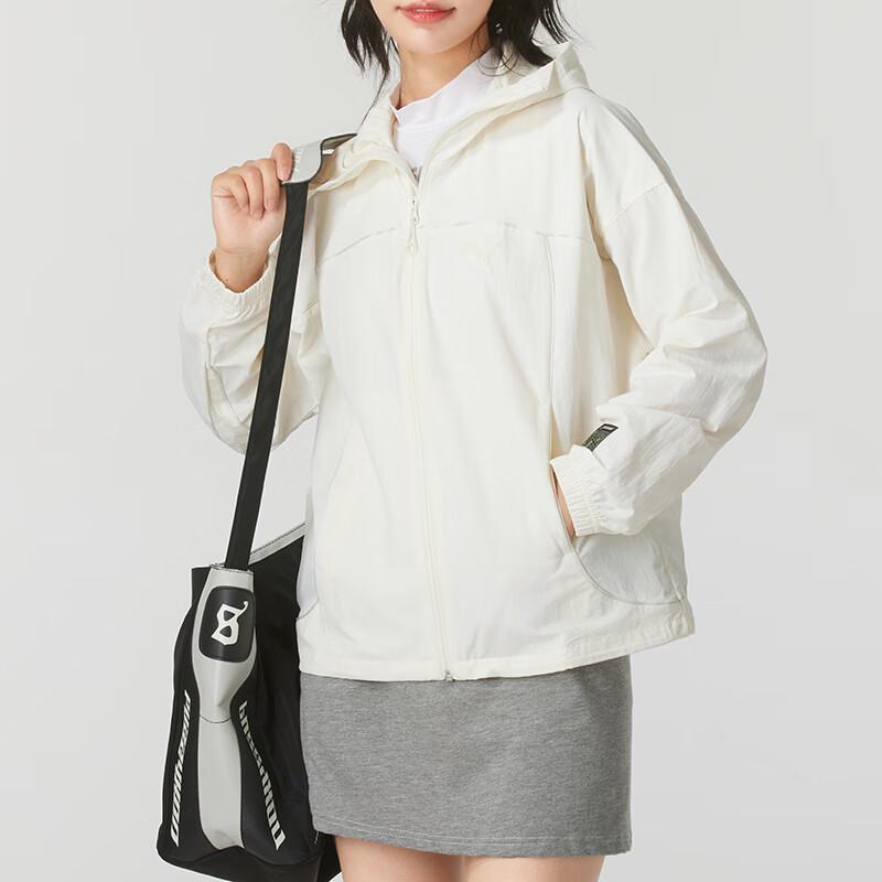 Puma Woven Breathable Running Hooded Zipper Design Drop Shoulder Long Sleeve Jacket Women Jacket Off-White 628763-87