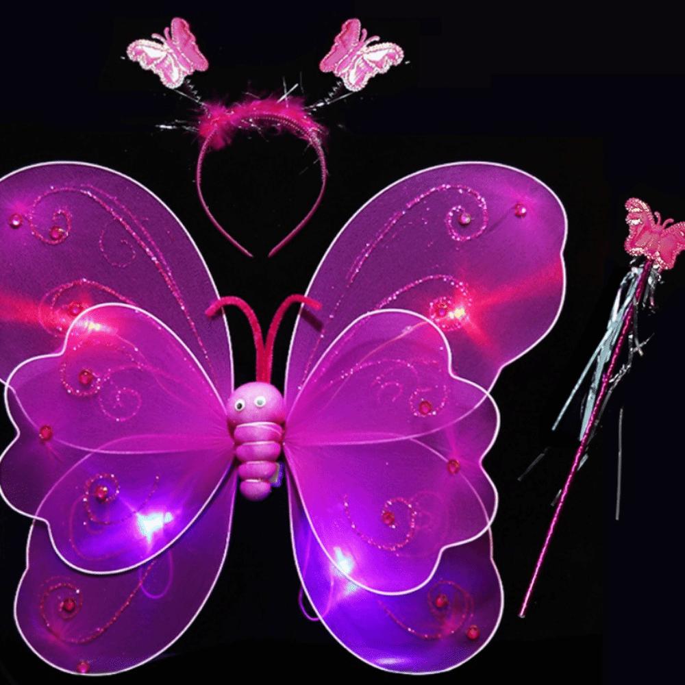 Light Up Glowing Butterfly Wings Funny Princess Dress Costume Luminous Wings Ballet Performance rose red wings