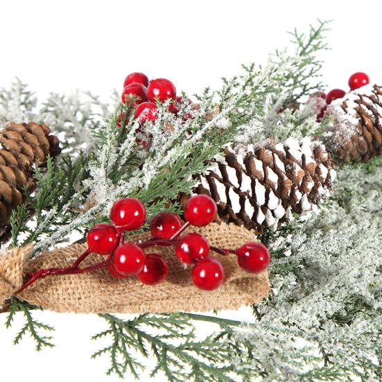 Christmas Teardrop Swag for Front Door Artificial Snow Flocked Swag Wreath with Pine Cones Red Berry for Indoor Outdoor Staircase Wall Decor