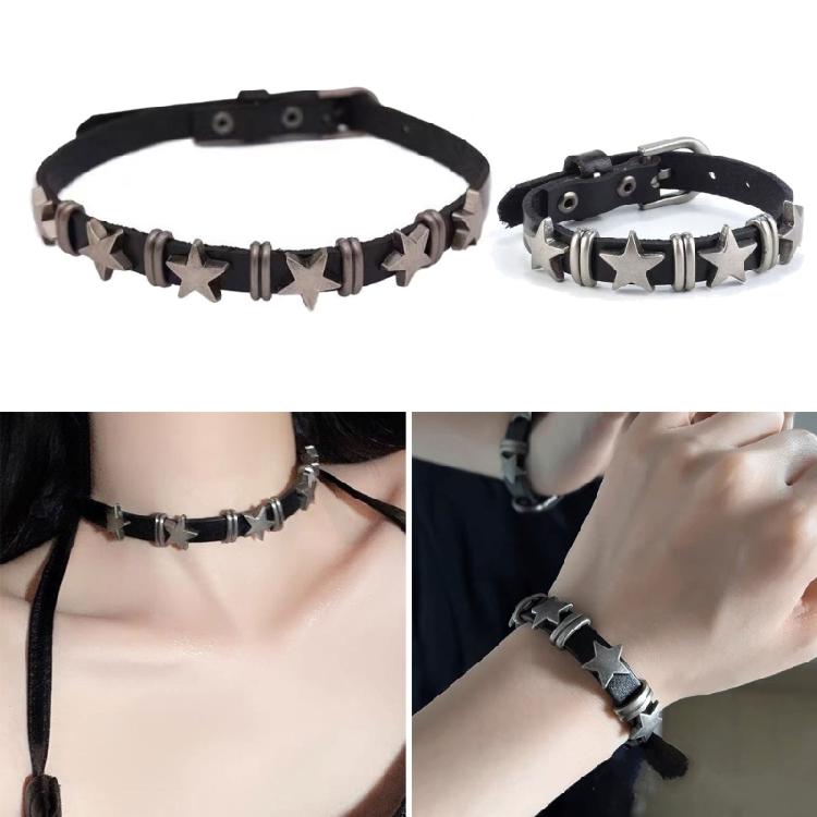 Harajuku Star Pentagrams Rivet Leathers Choker for Women Sweet Trend Bracelet