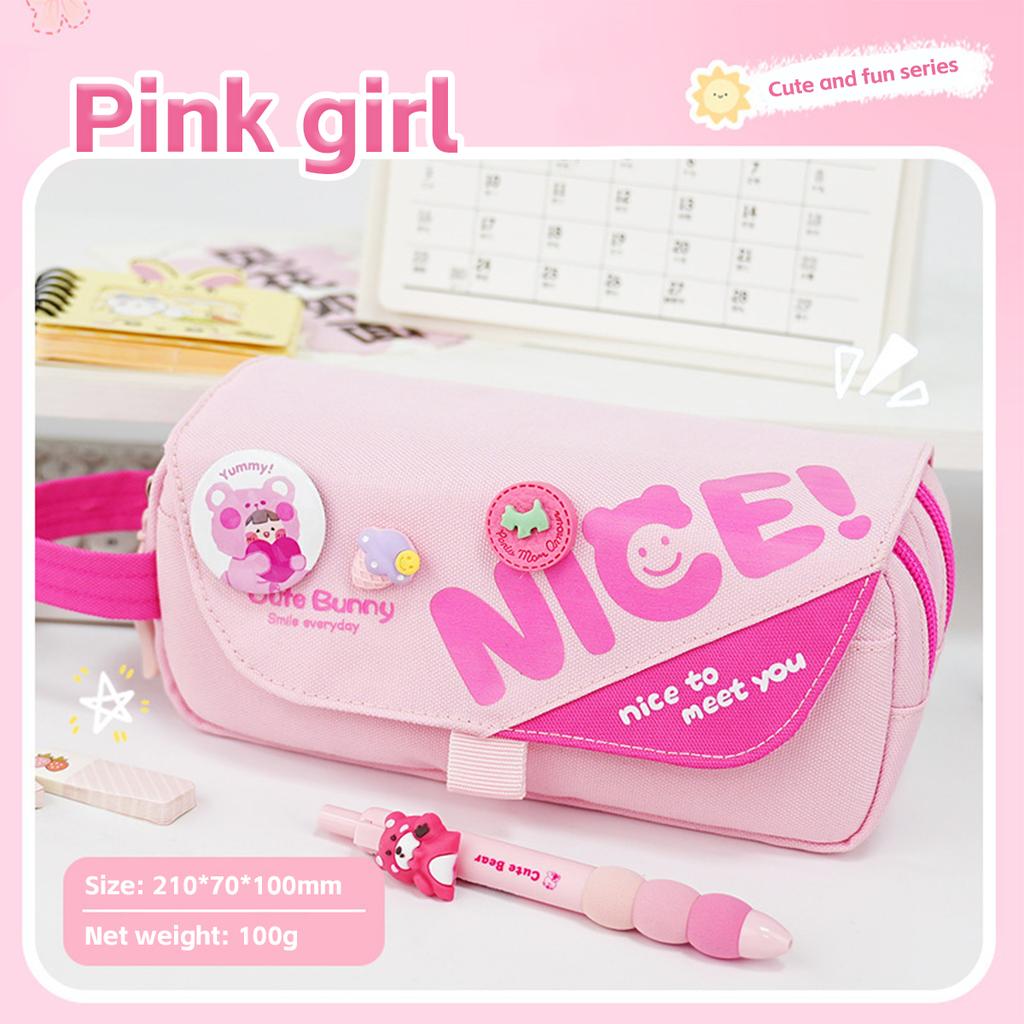 Cute Capybara Cartoon Pen Pouch Large Capacity Hand Carry Pencil Case School Student Organizer Bag