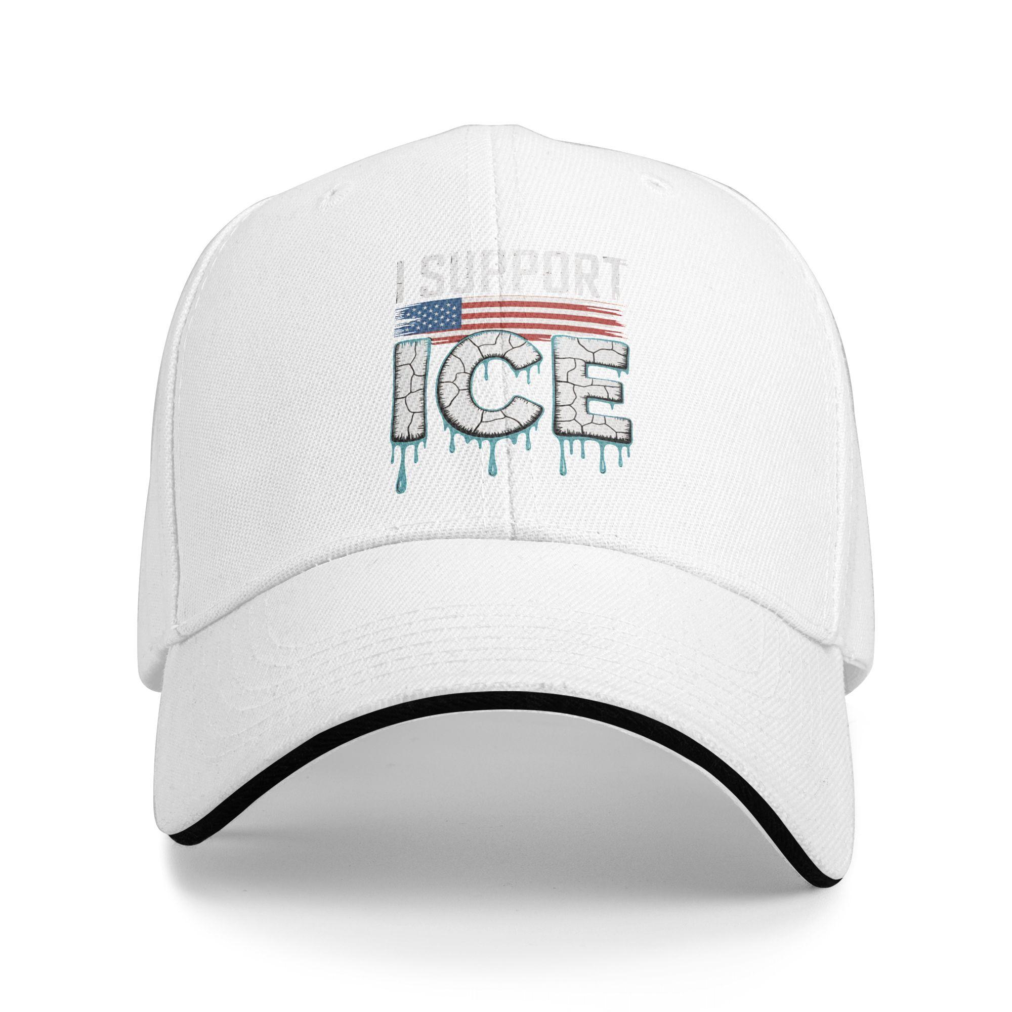 

I Support ICE Immigration American Flag Baseball Cap Hunting Camping High Quality Trucker Hat Men Streetwear Print Snapback Cap As Picture белый