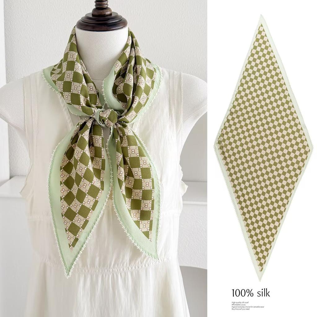 Spring new retro 111 mulberry silk silk scarf fashion temperament silk double crepe lace rhombus scarf accessories