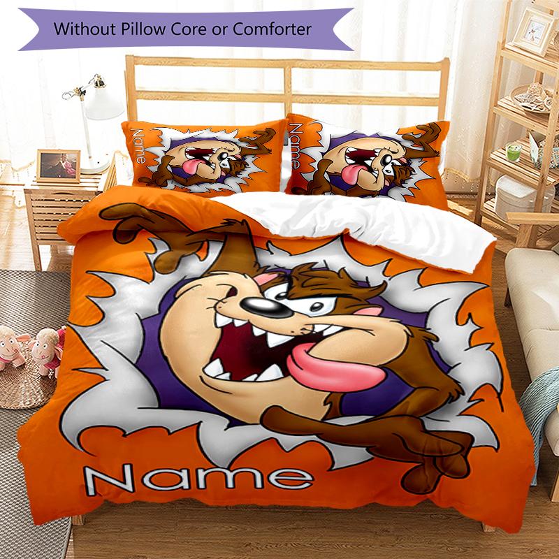 3pcs Custom Name Taz-Mania Bedding Set Duvet Cover Closure Includes 1 Duvet Cover & 2 Pillowcases for All Seasons Bedroom Decor