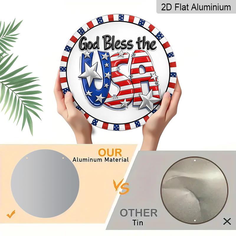 2D Flat, A Round Sign Featuring a Vintage Plaque with The Phrase 'God Bless The USA', Perfect for Patriotic Decor In Living Rooms, Bedrooms