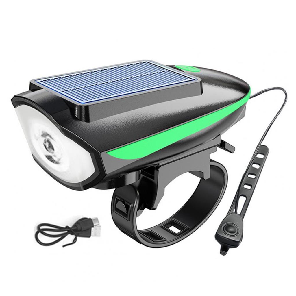 Solar Power Bike Light Waterproof Bicycle Headlight 120 Decibel Horn High Brightness