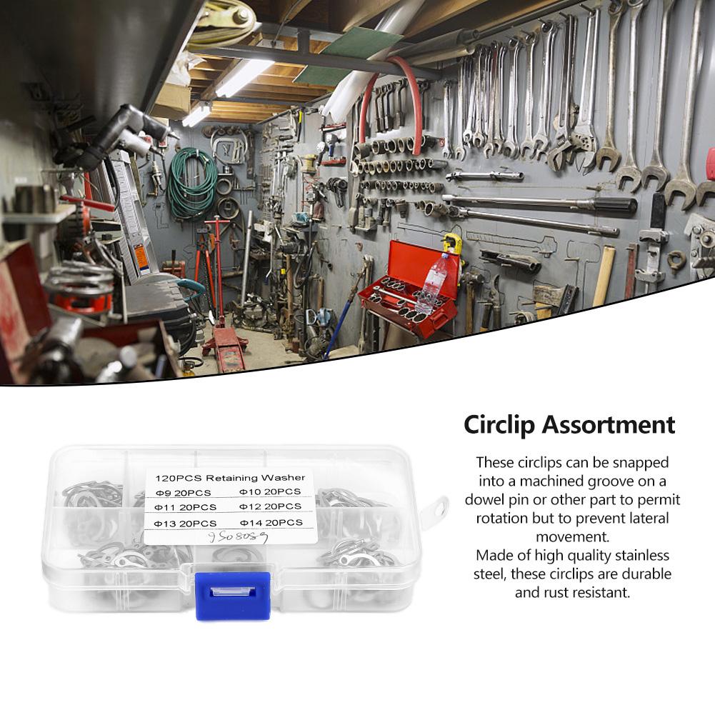 120pcs Stainless Steel Snap Retaining Ring Circlip Assortment Set 9mm   14mm with Box