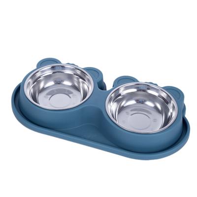 Pet Double Water Food Bowls Non Slip Stainless Steel Prevent Spill Double Dog Pet Feeding Station for Small Medium Dogs
