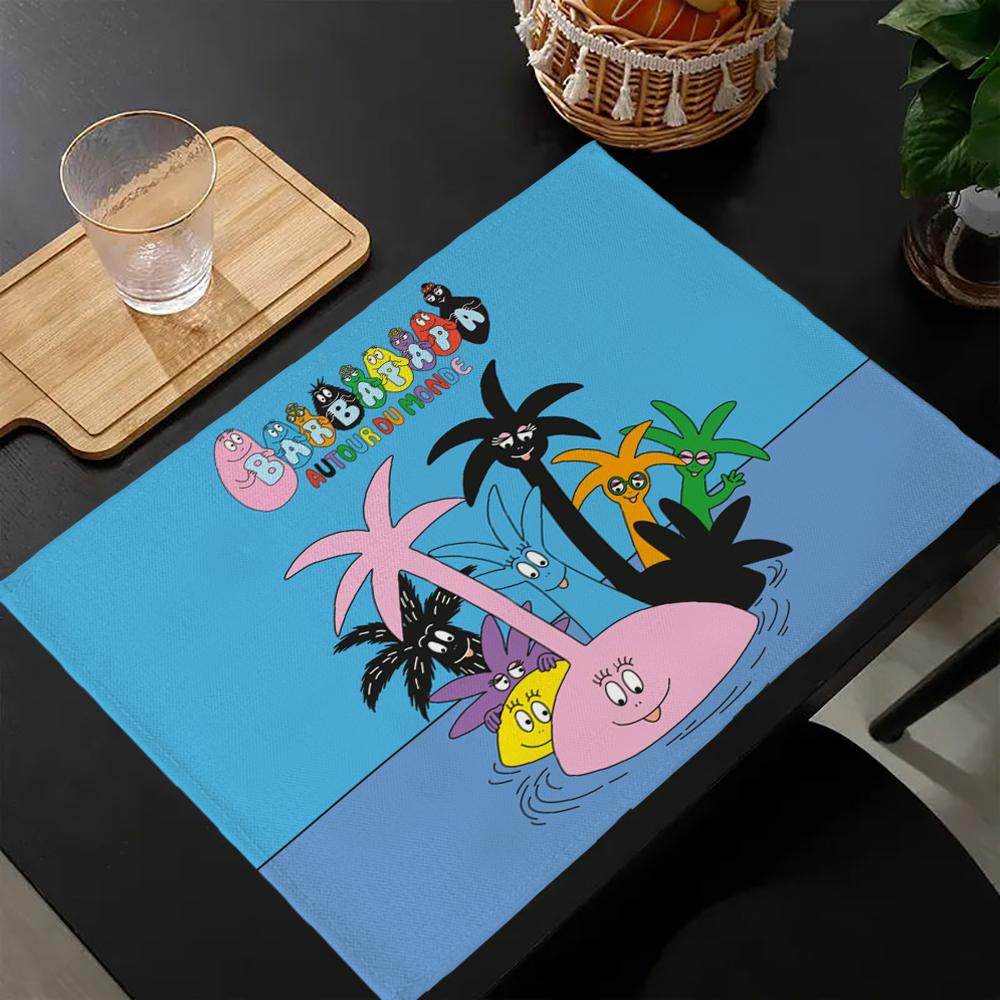 4pc Cartoon Printing Linen Insulation Western Food Mat Tableware Mat Holiday Table Decoration Coaster 30x45cm 30x45cm-4PC