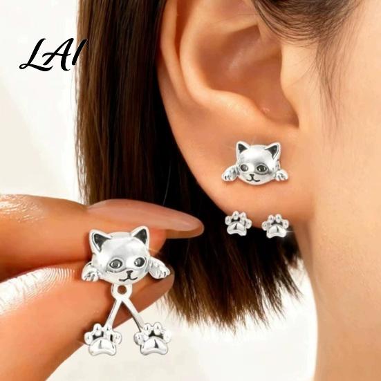 Exquisite Metal Texture Studs 1 Pair Cute Funny Cat Earrings for Women Teens Girls Minimalist Versatile Jewelry Mini Animal Stud Earrings Statement