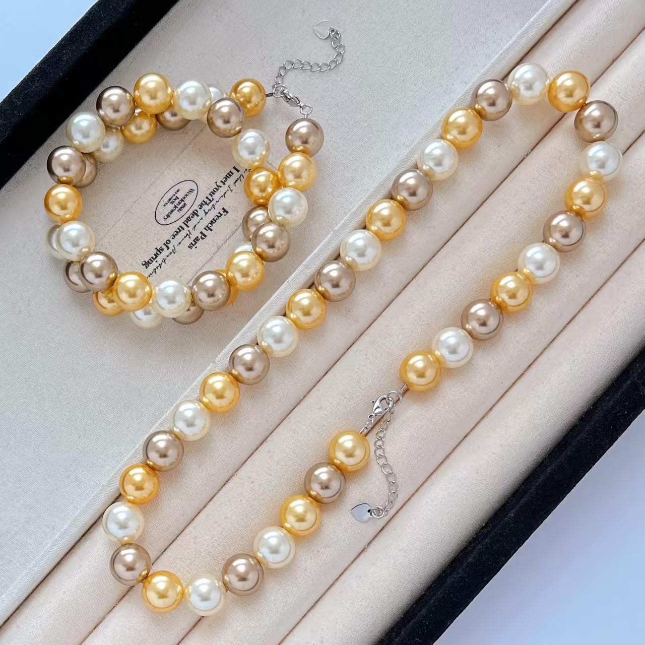 

12Mm Vintage Design Sense Mixed Color Candy Faux Crystal Pearl Collarbone Chain Necklace