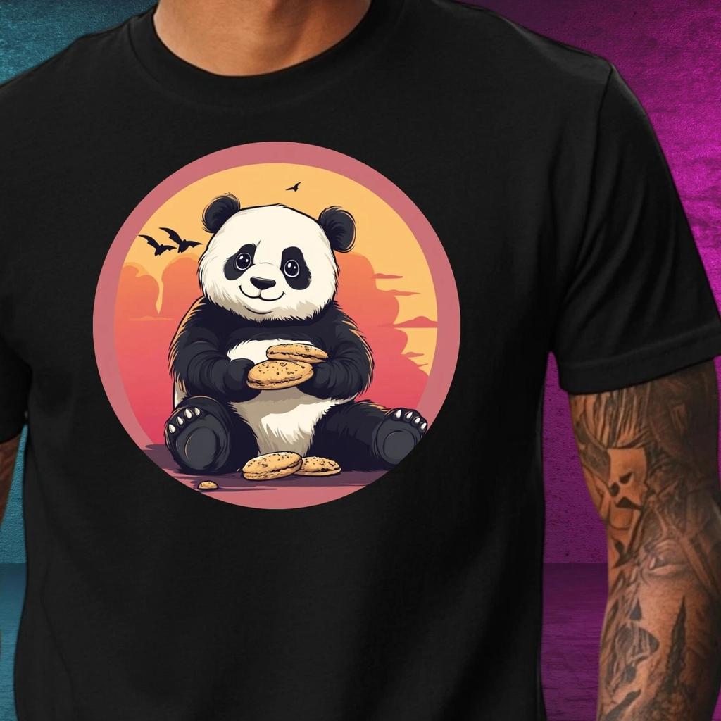 T-Shirt Herren Panda mit Keksen Motiv Baumwolle Größe XS bis 5XL