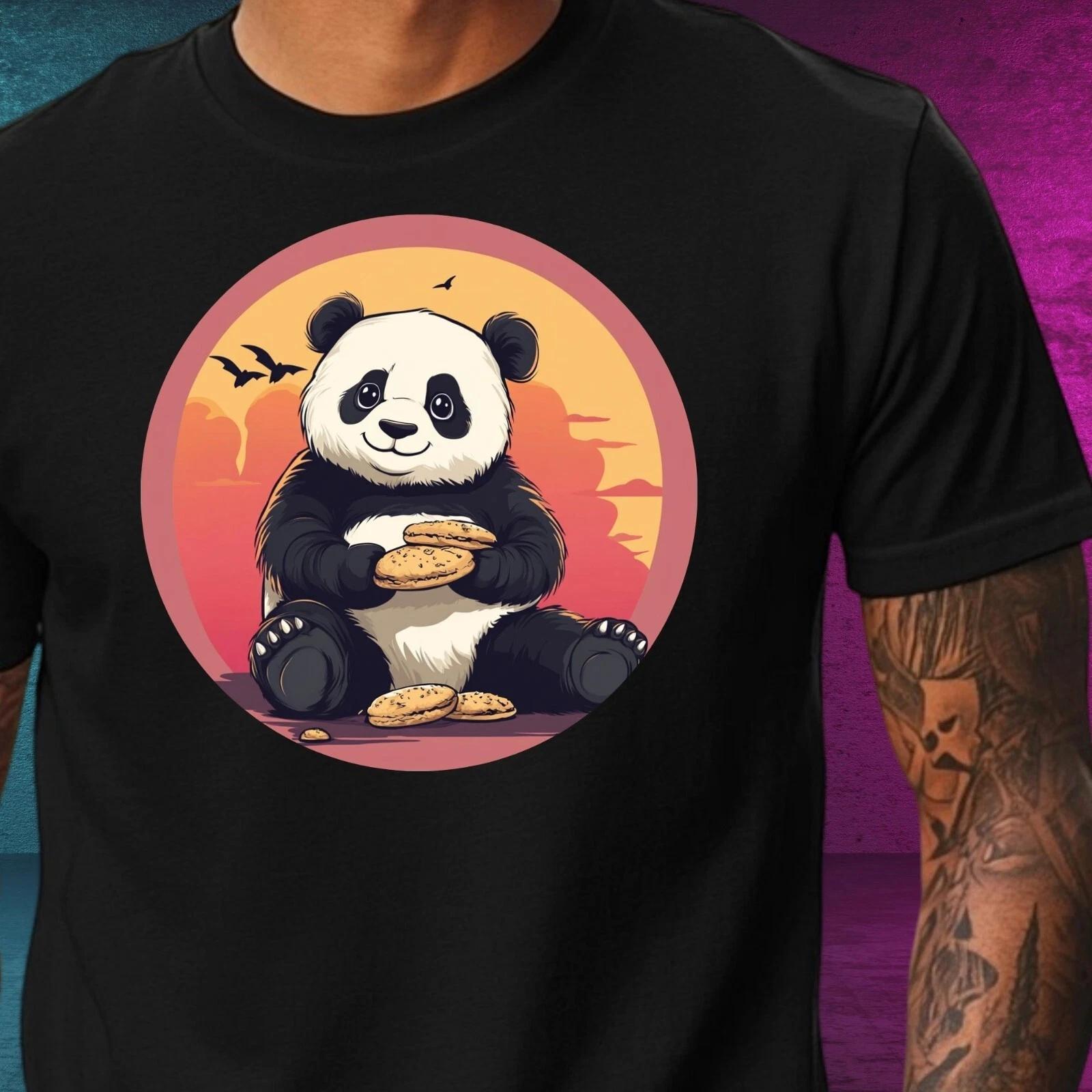 T-Shirt Herren Panda mit Keksen Motiv Baumwolle Größe XS bis 5XL XXXXL