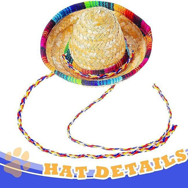 Mexican Dog Hat & Striped Scarf Set - Straw Hat & Bandana Combo