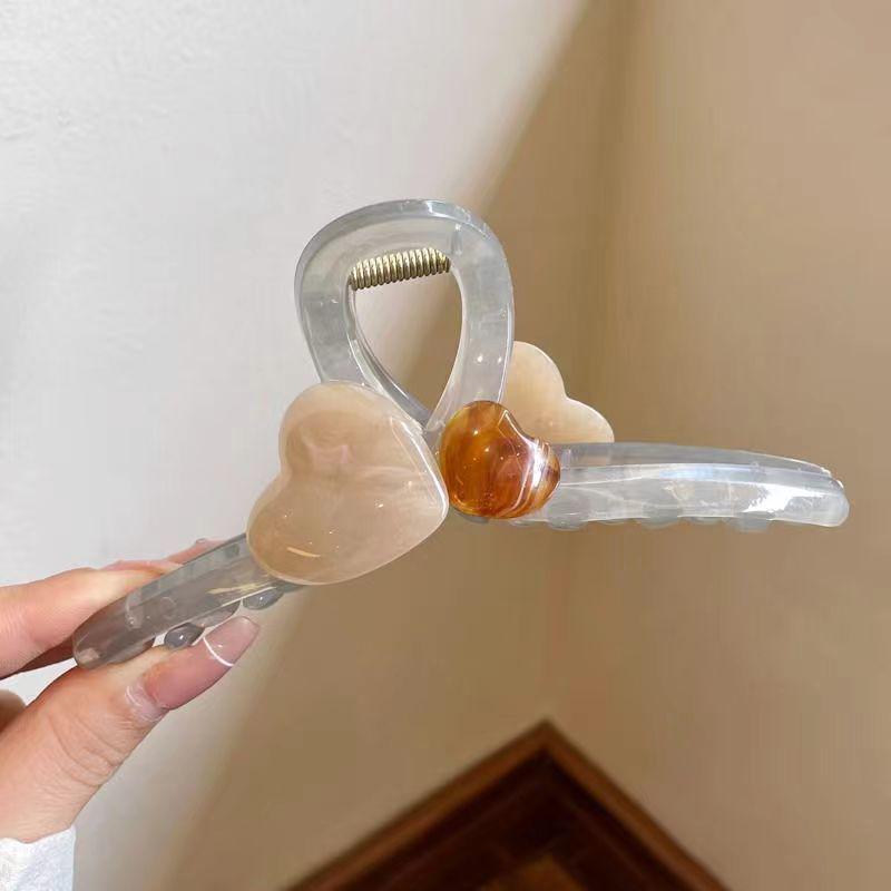 2024 Large Love Heart Claw Hair Clip - Women's Stylish Color Block Shark Clip for Updo