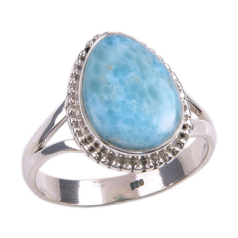 Natural Republic Larimar Gemstone 925 Solid Silver Jewelry Ring Size 7.5 Z6u98