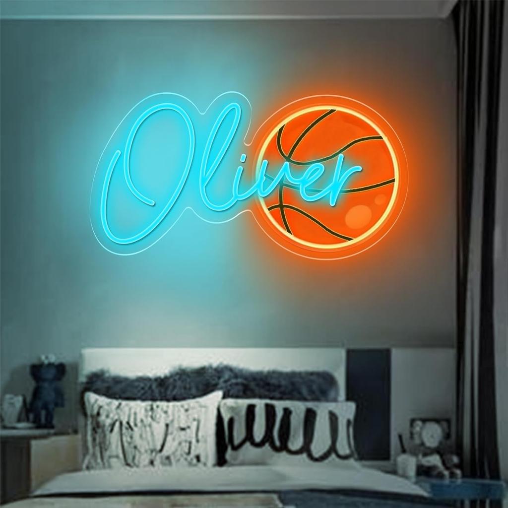 Custom Neon Name Signs Personalized Basketball Neon Sign for Wall Decor Sport Neon Light Up Sign for Bedroom Playroom Party Man Cave Home Decor